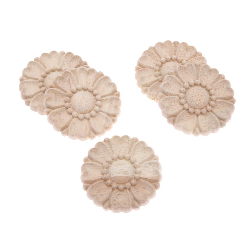MUXSAM 5-Pack Unpainted Round Wood Carved Applique Onlay Decals for Cupboard Dresser Bed Furniture Crafts Decor(8cm/3.15") - Image 3